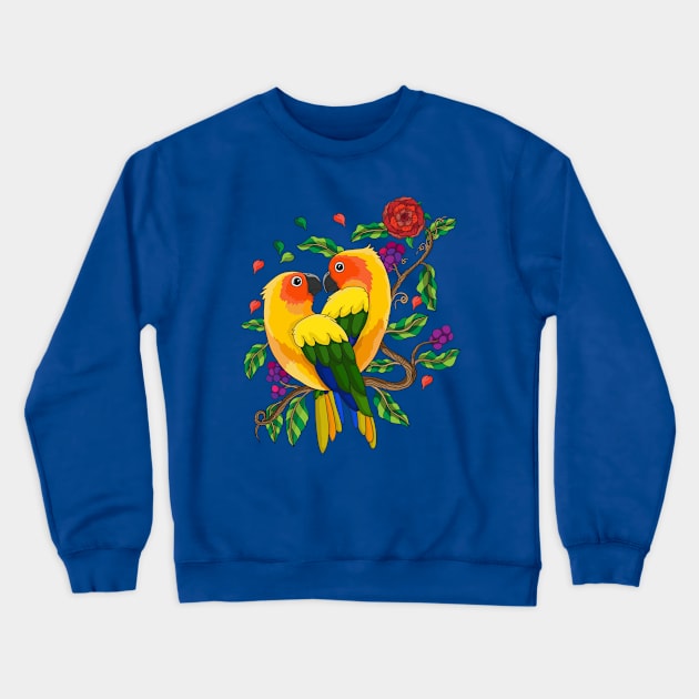 Perched parrot valentine hand drawn Crewneck Sweatshirt by Mako Design 
